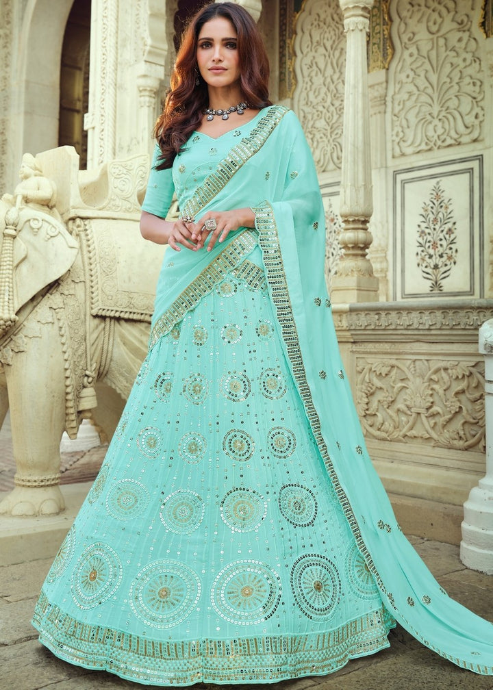 Arctic Blue Georgette Lehenga Choli with Sequins & Thread work