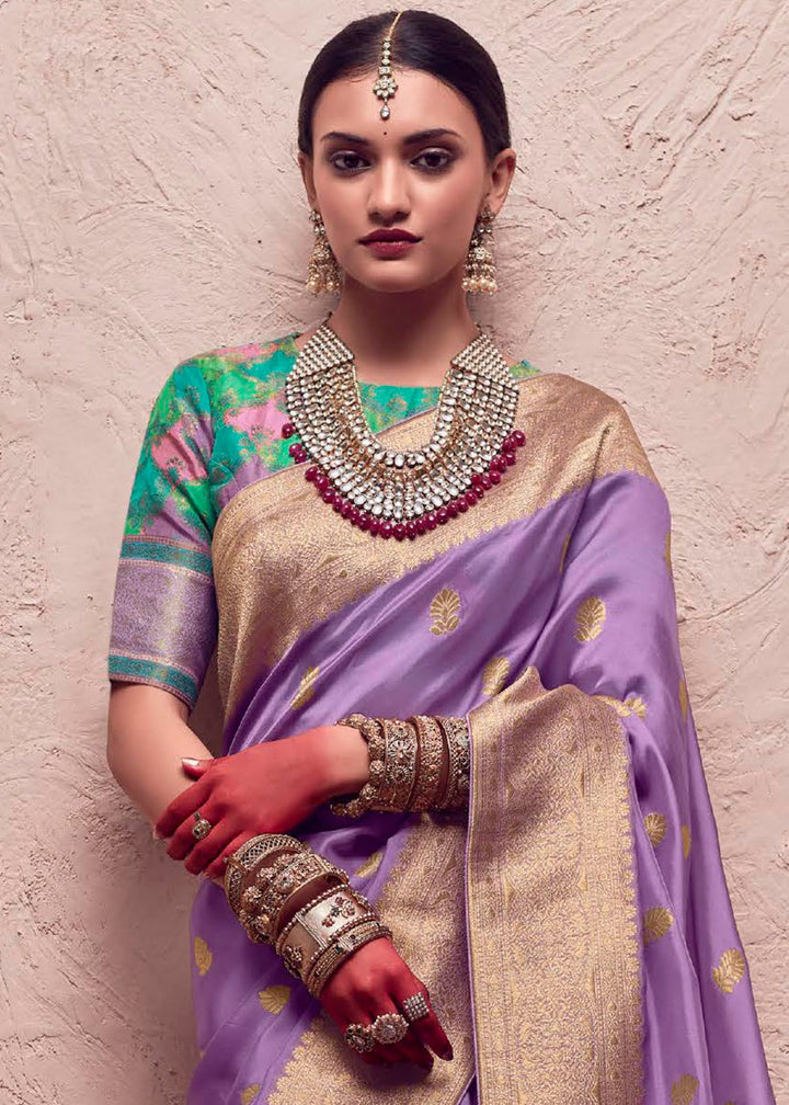 Lilac Purple Zari Woven Dola Silk Saree With Zari Woven Blouse