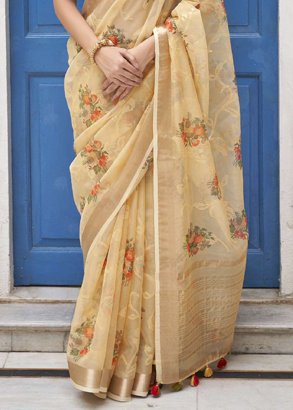 Light Brown Digital Print Tissue Silk Saree