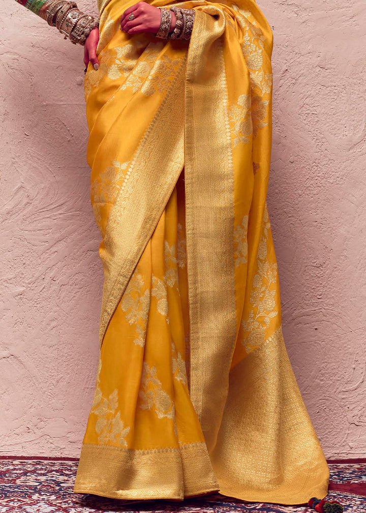 Amber Yellow Zari Woven Dola Silk Saree With Zari Woven Blouse