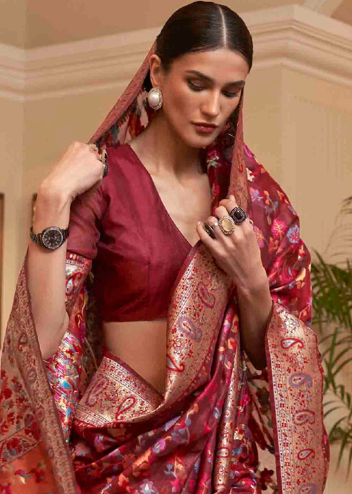 Sienna Brown Banarasi Jamawar Woven Silk Saree