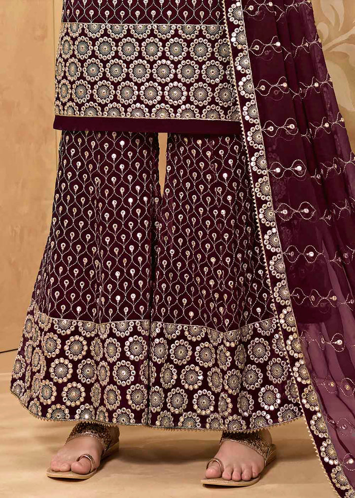 Sangria Purple Georgette Metti with Zari work Sharara Suit