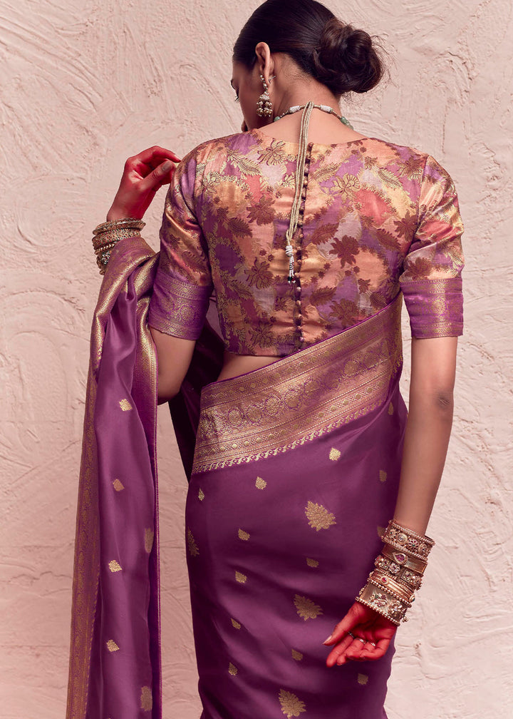 Midnight Purple Zari Woven Dola Silk Saree With Zari Woven Blouse