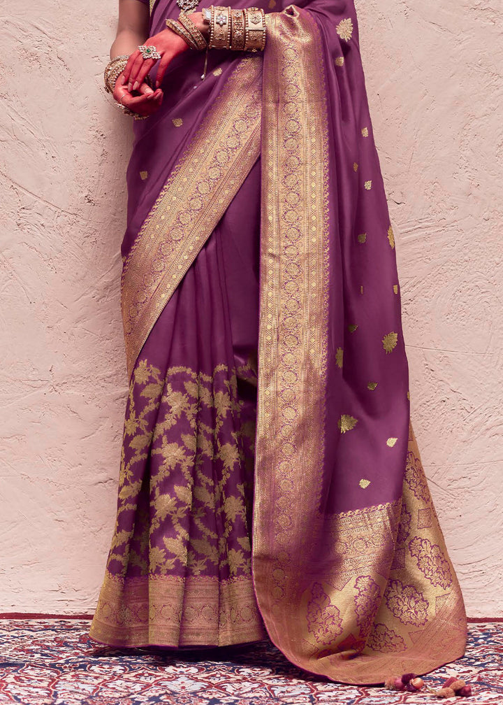 Midnight Purple Zari Woven Dola Silk Saree With Zari Woven Blouse