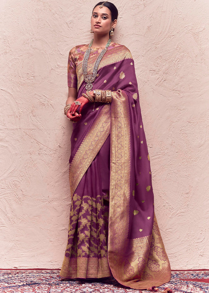 Midnight Purple Zari Woven Dola Silk Saree With Zari Woven Blouse