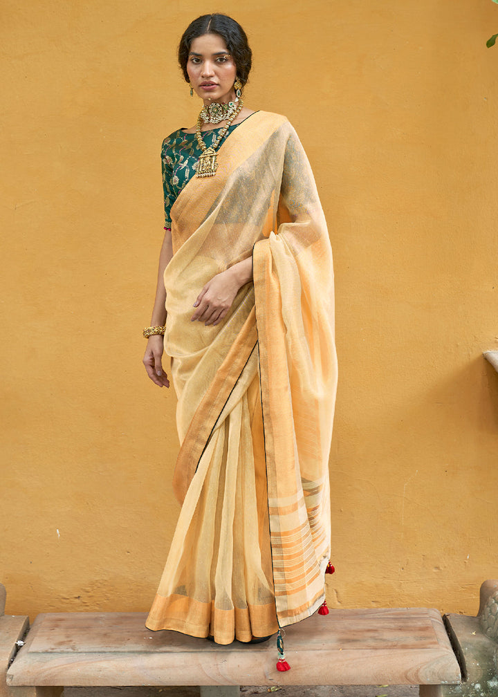 Blonde Yellow Soft Tissue Organza Silk Saree with Brocade Blouse