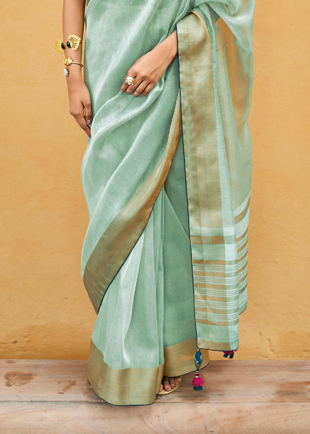 Light Green Soft Tissue Organza Silk Saree with Brocade Blouse