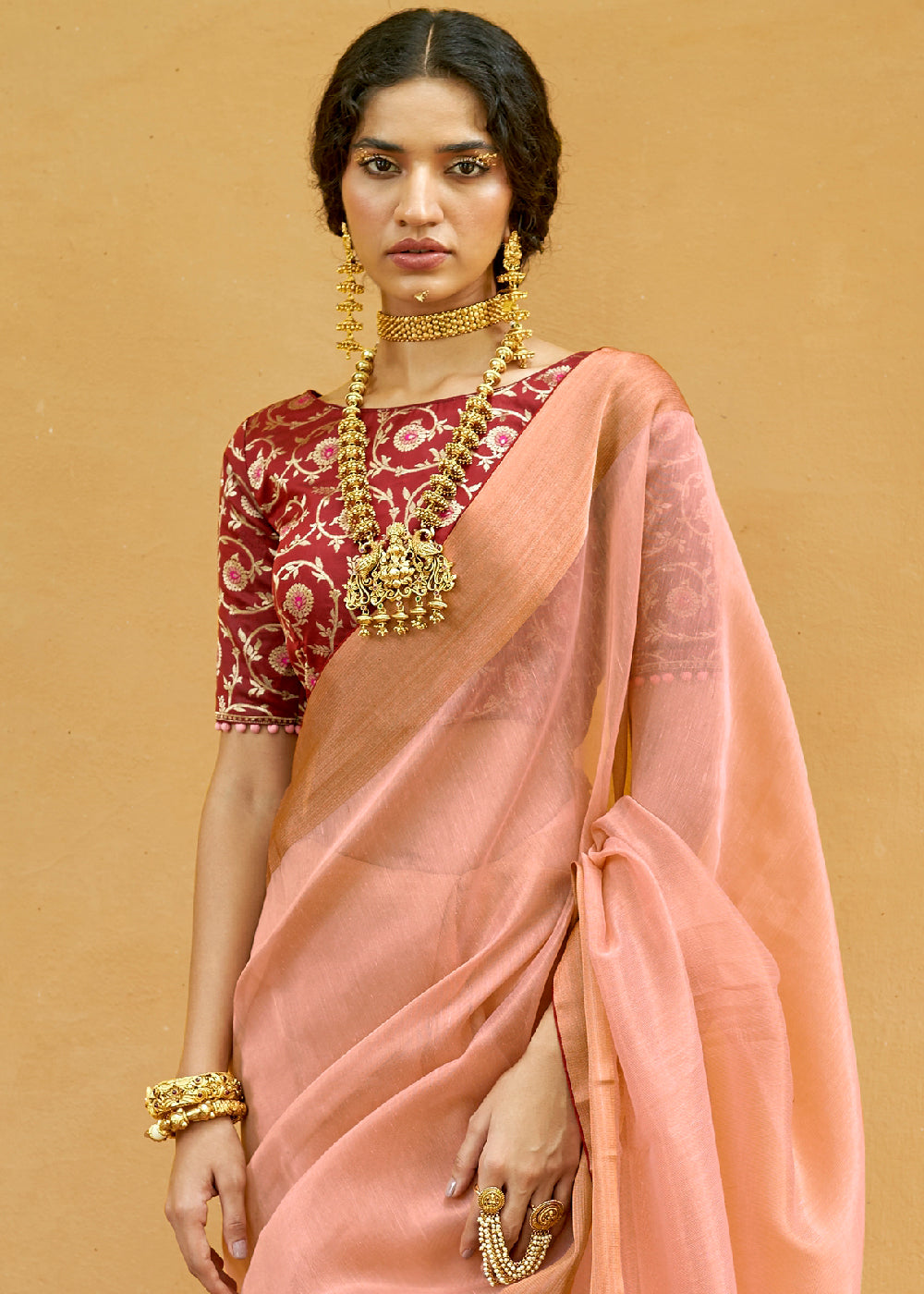 Mauvelous Pink Soft Tissue Organza Silk Saree with Brocade Blouse