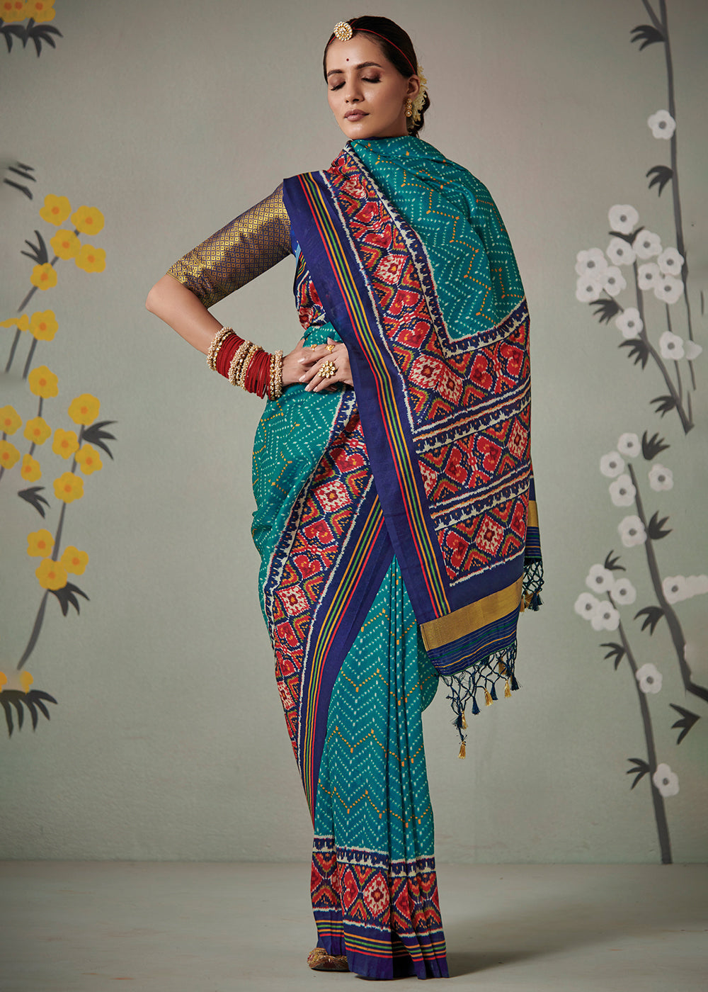 Cerulean Blue Patola Printed Tussar Silk Saree