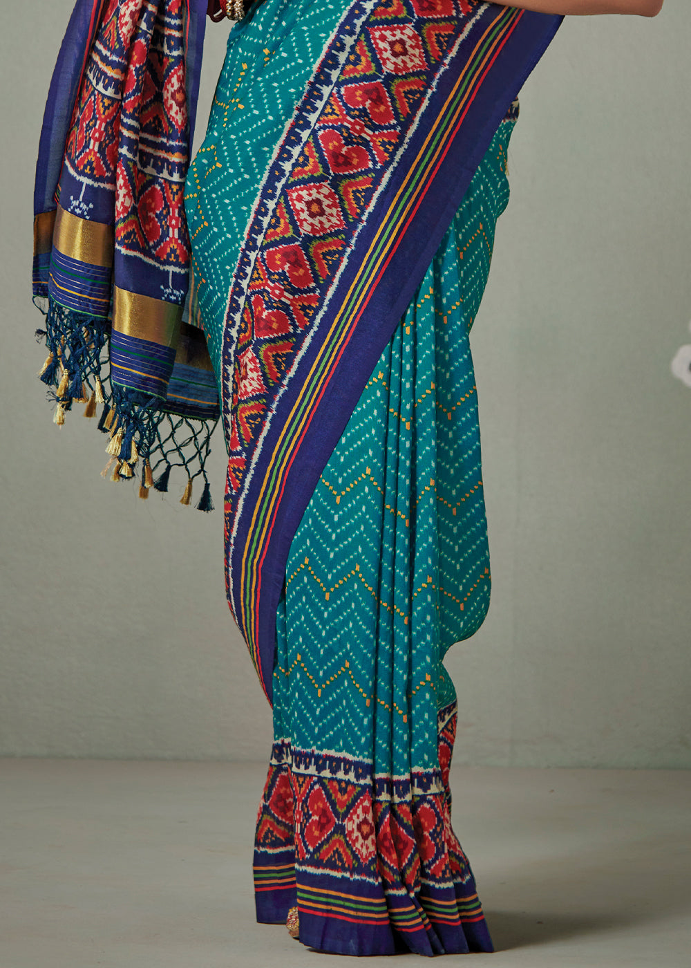 Cerulean Blue Patola Printed Tussar Silk Saree