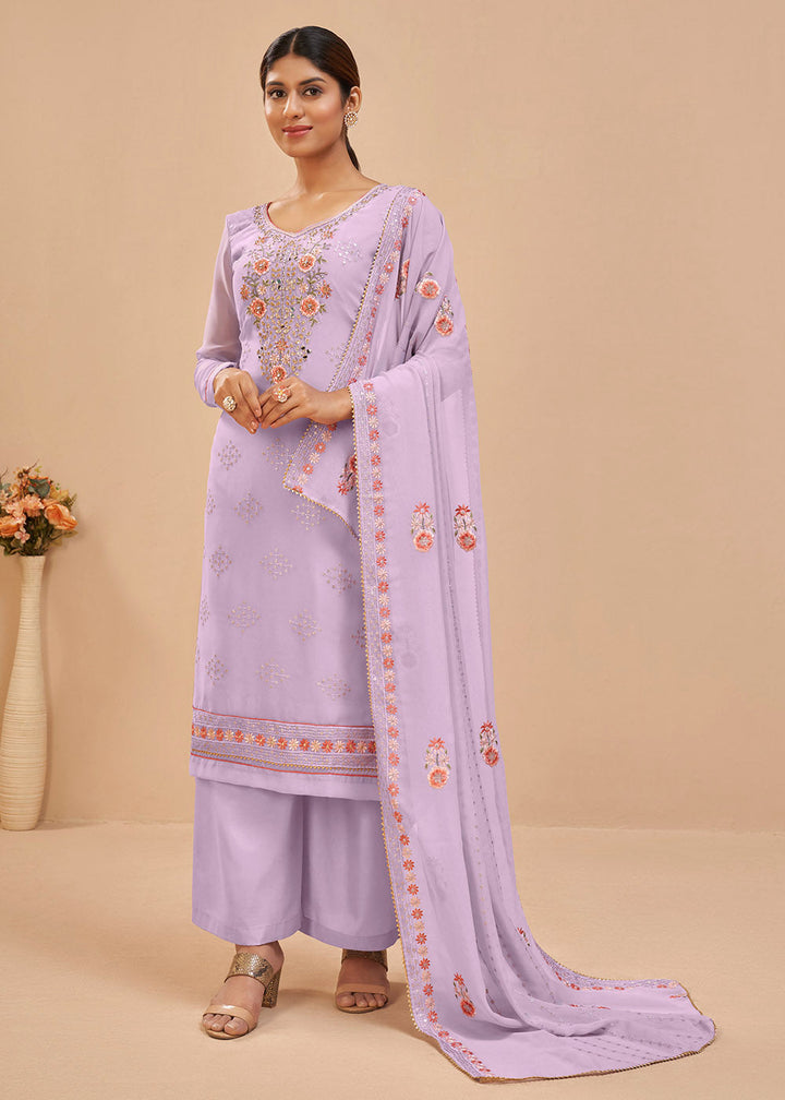 Mauve Purple Georgette Salwar Suit with Thread, Khatli & Sequence work