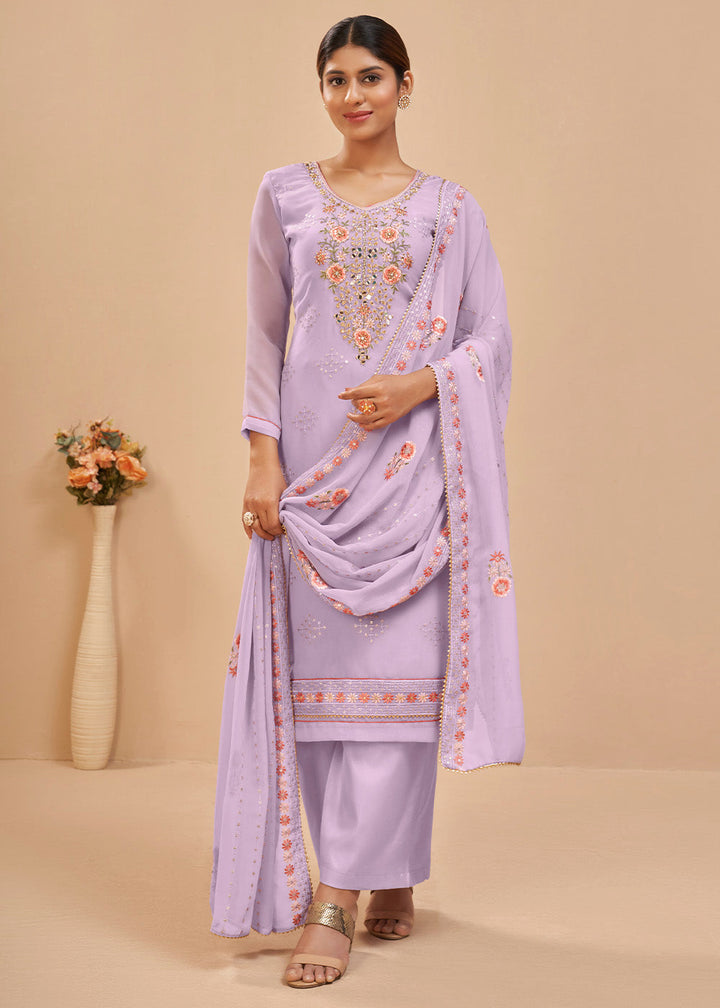 Mauve Purple Georgette Salwar Suit with Thread, Khatli & Sequence work