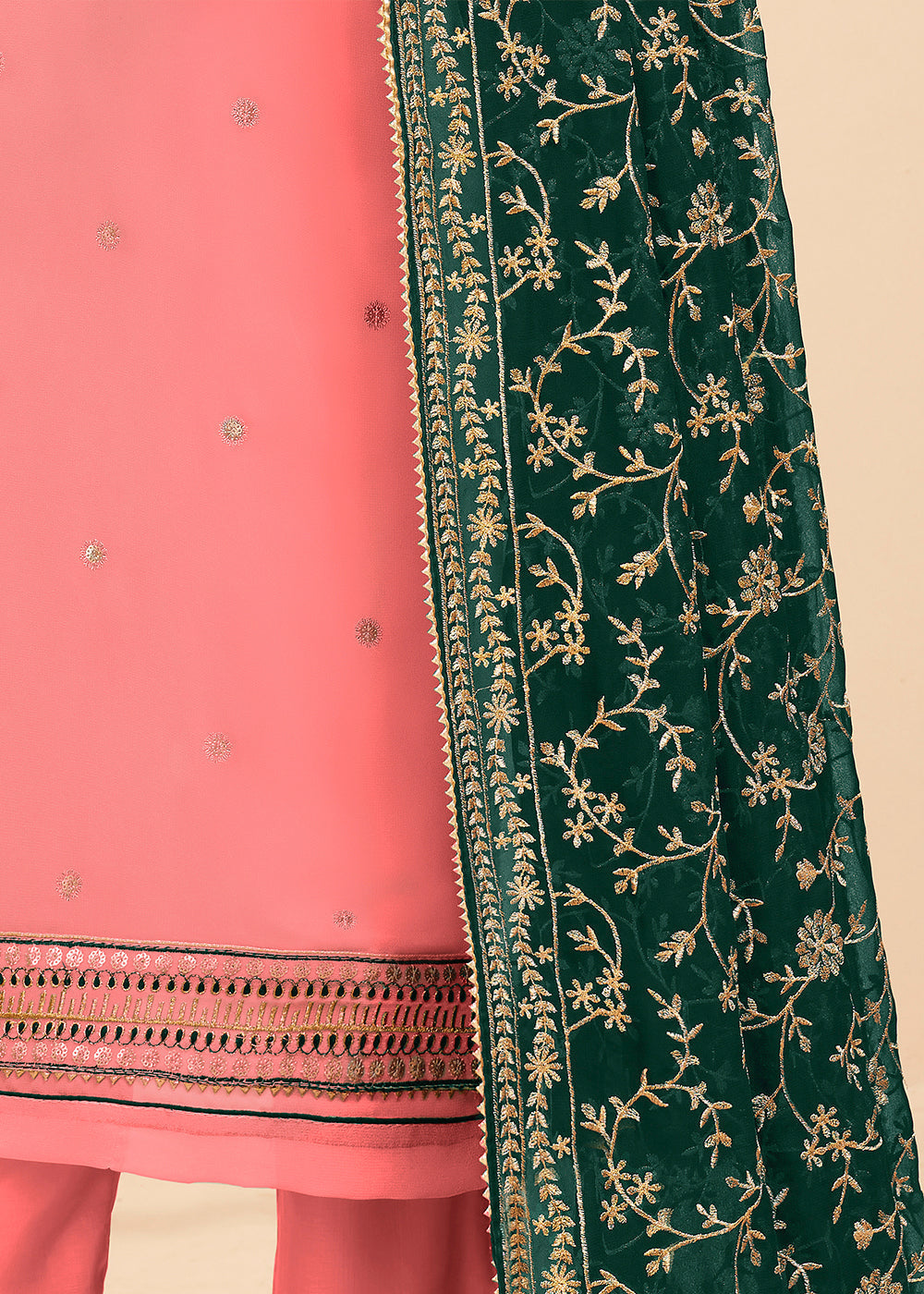 French Pink Georgette Salwar Suit with Zari, Thread, Khatli & Sequence work