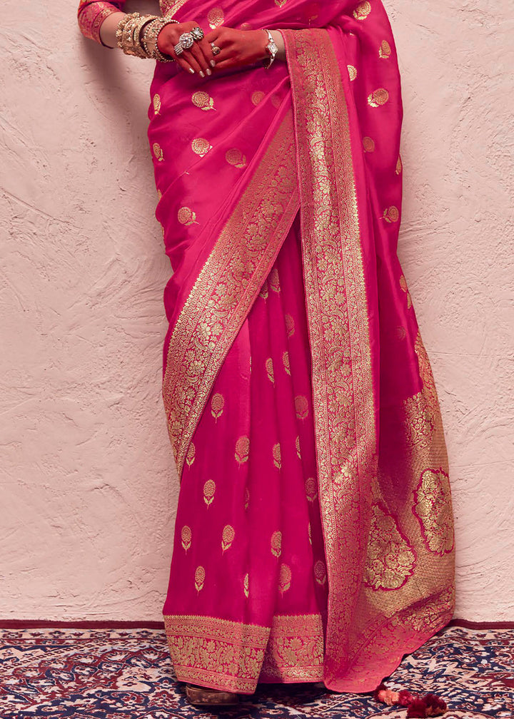 Magenta Pink Zari Woven Dola Silk Saree With Zari Woven Blouse