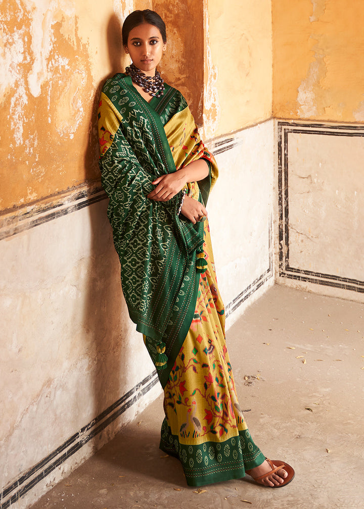 Mikado Yellow Patola Print Tussar Silk Saree