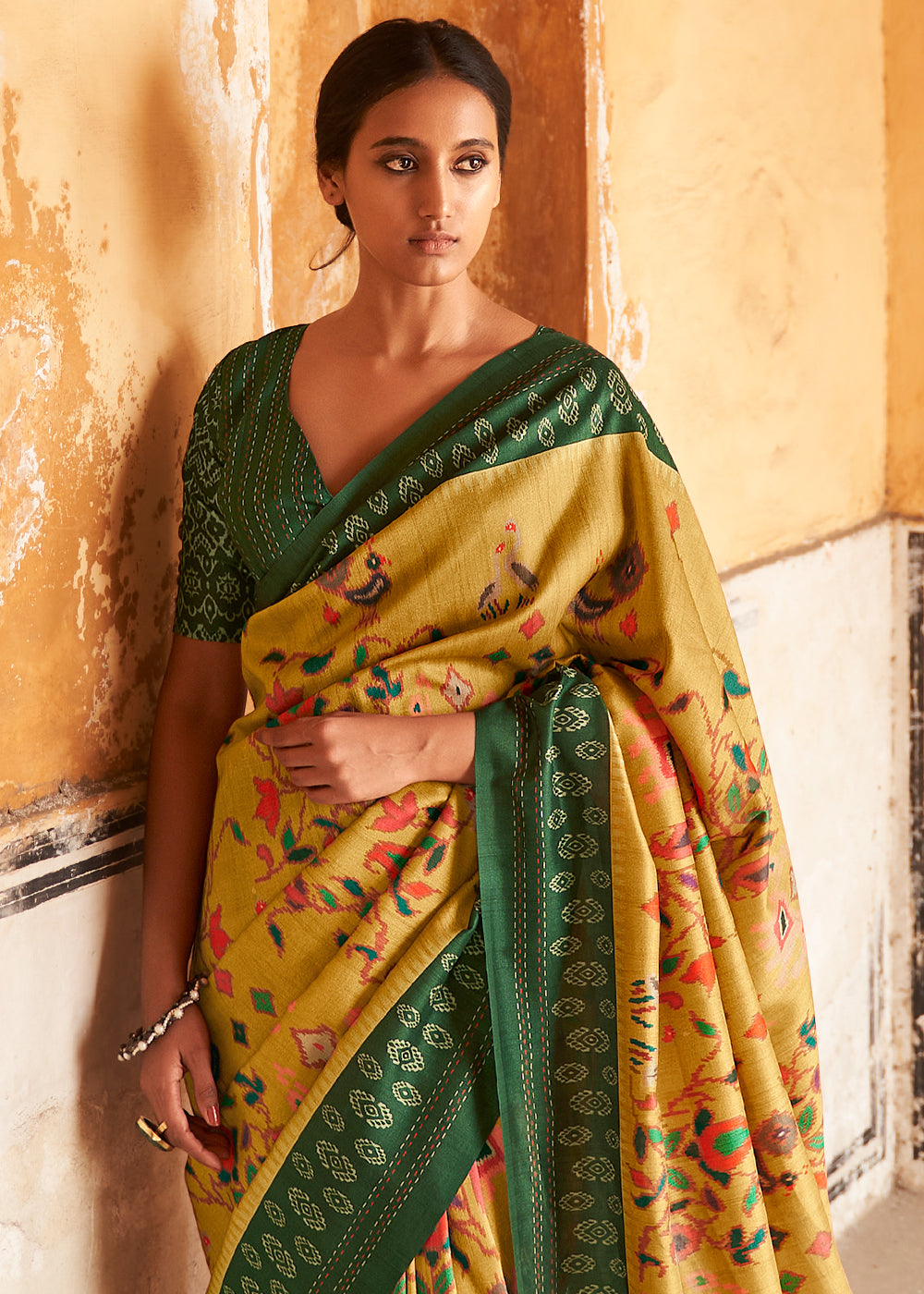 Mikado Yellow Patola Print Tussar Silk Saree