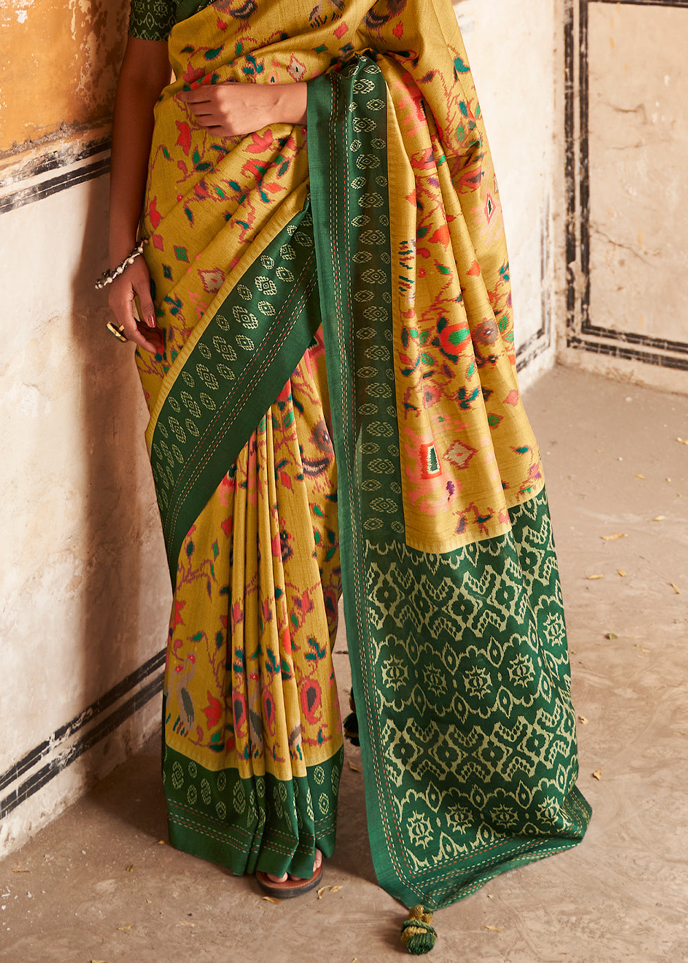 Mikado Yellow Patola Print Tussar Silk Saree