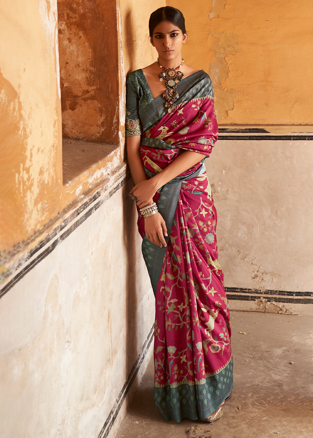 Fuchsia Purple Patola Print Tussar Silk Saree