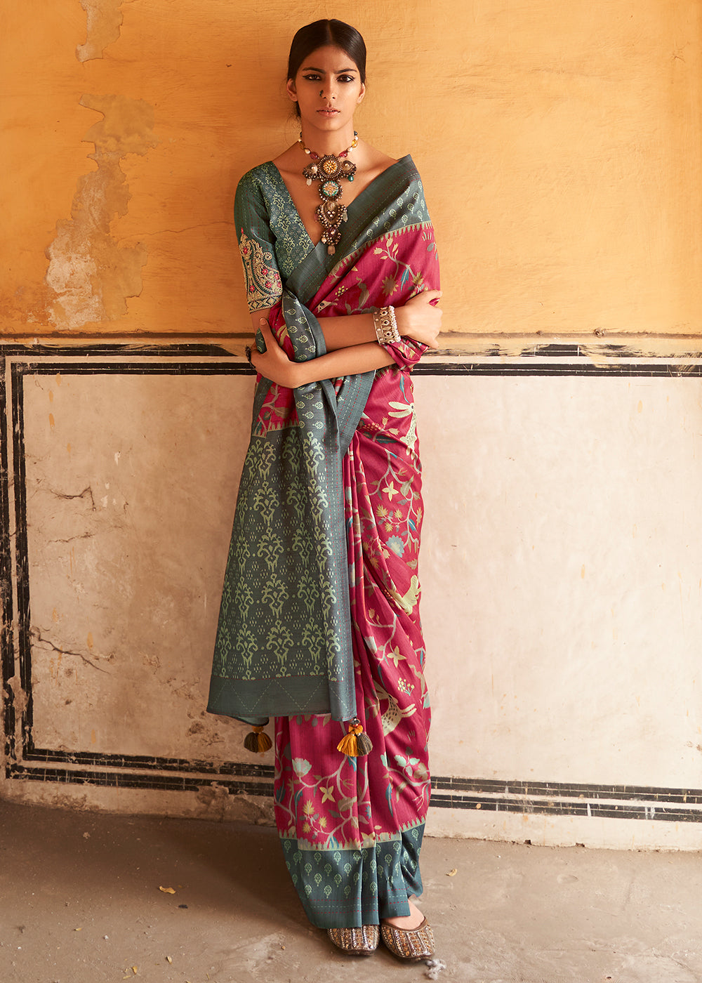 Fuchsia Purple Patola Print Tussar Silk Saree