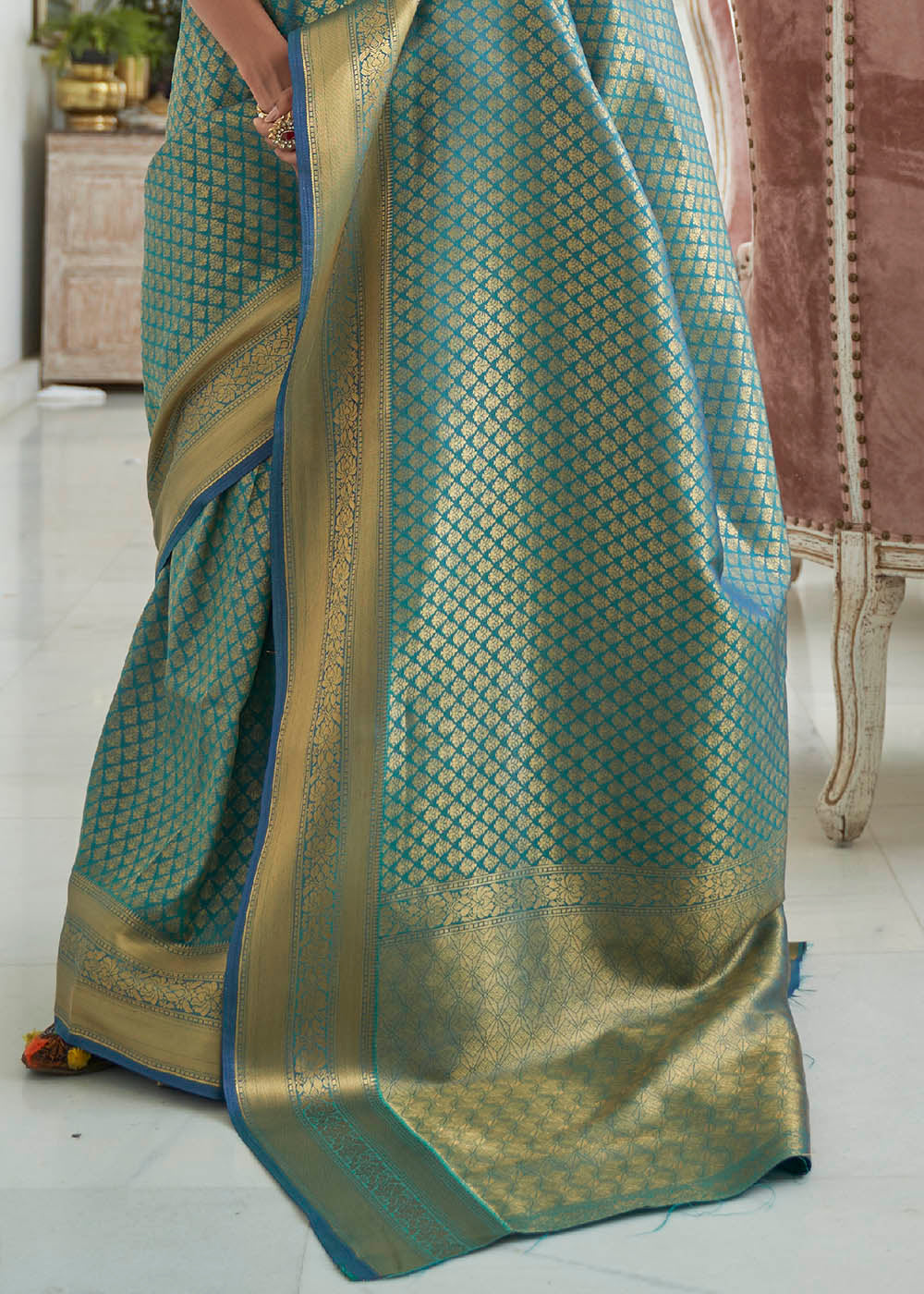 Turkish Blue Woven Kanjivaram Silk Saree: Top Pick