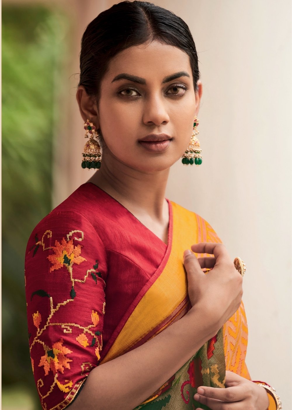 Merigold Orange Soft Silk Saree with Embroidered Blouse