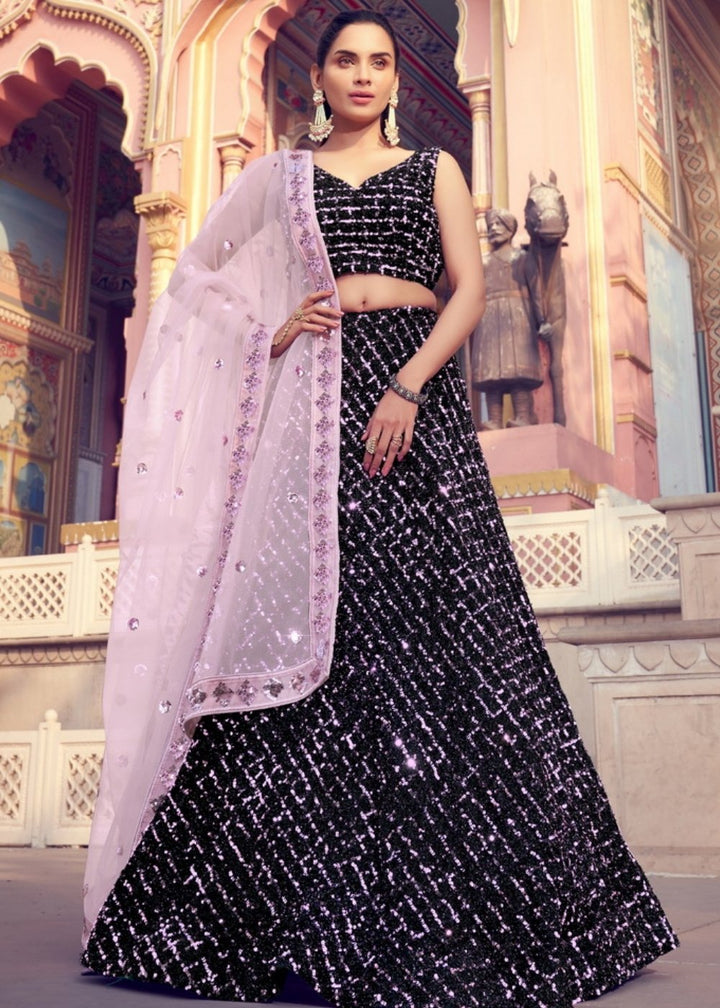 Black & Pink Designer Lehenga Choli with Sequins work