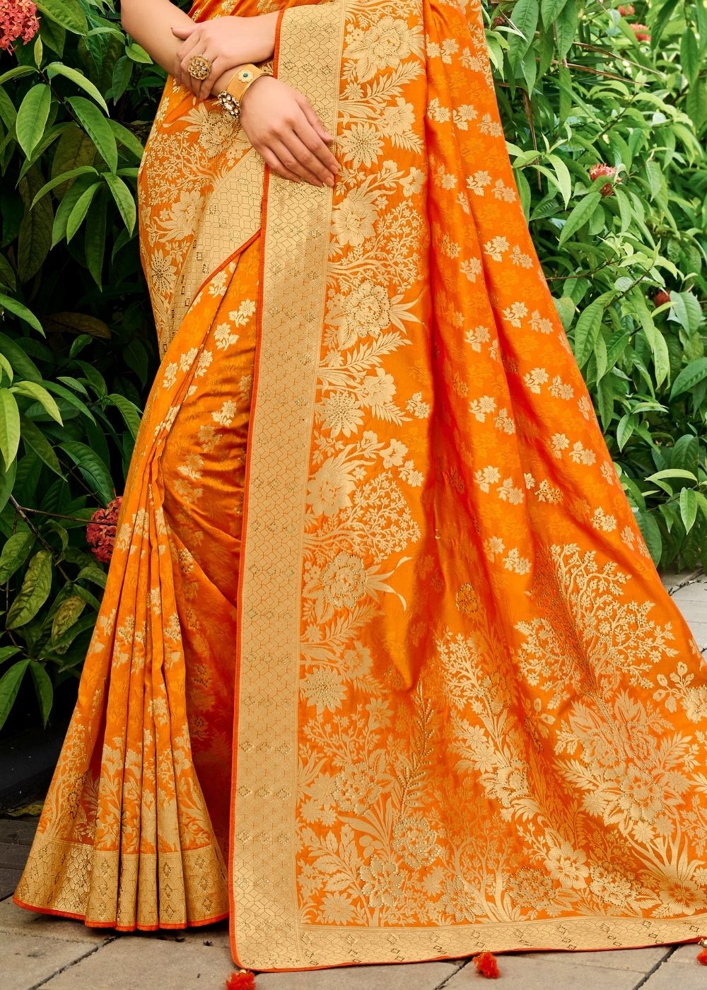 Tangerine Orange Zari Woven Banarasi Silk Saree