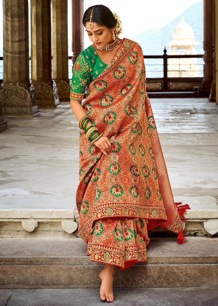 Light Orange Woven Dola Silk Saree with Embroidered Blouse