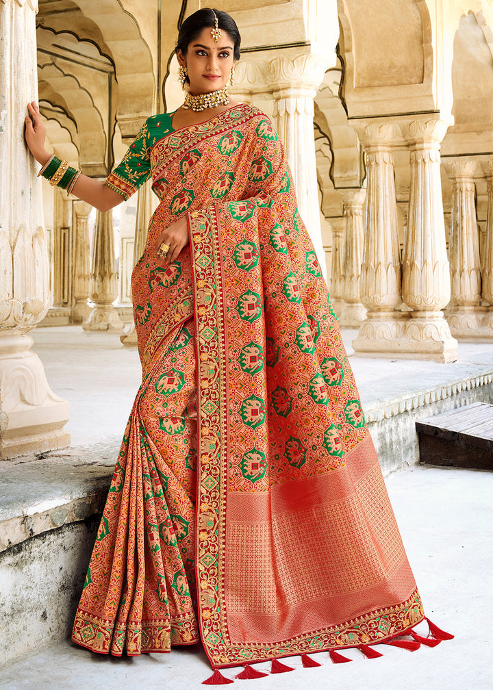 Light Orange Woven Dola Silk Saree with Embroidered Blouse