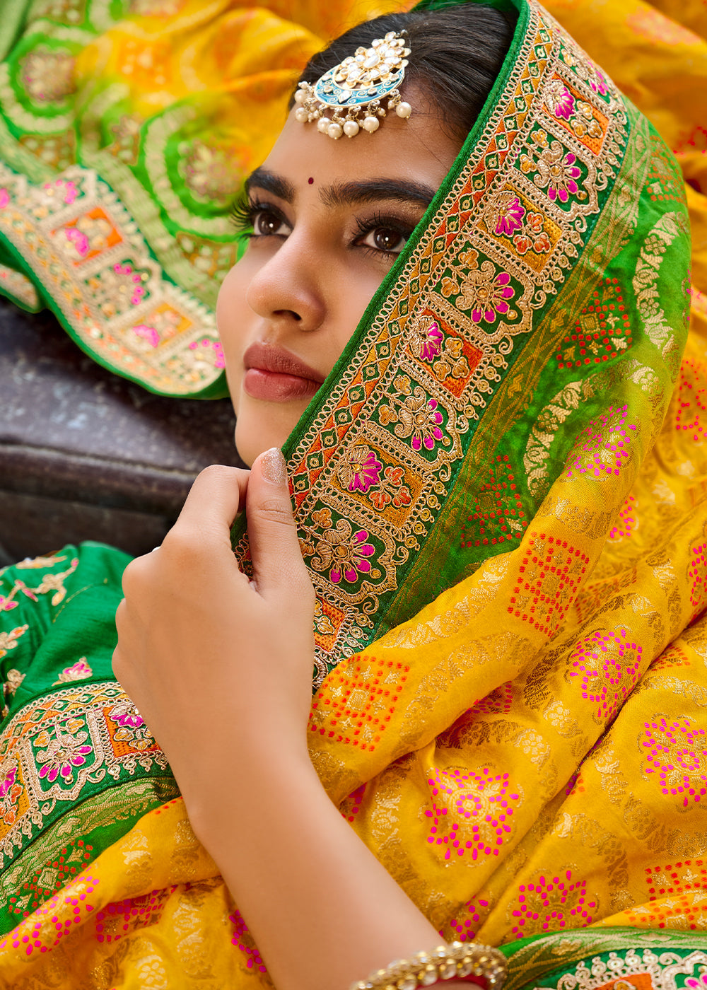 Golden Yellow Woven Dola Silk Saree with Embroidered Blouse