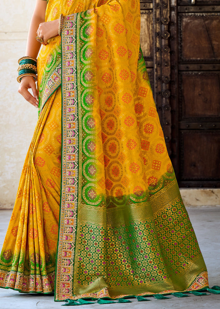 Golden Yellow Woven Dola Silk Saree with Embroidered Blouse