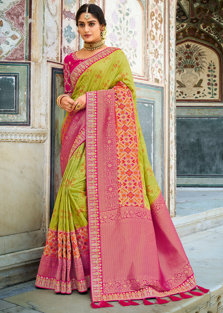 Kelly Green Woven Dola Silk Saree with Embroidered Blouse