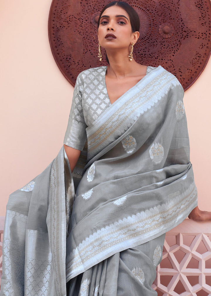 Seal Grey Woven Linen Silk Saree