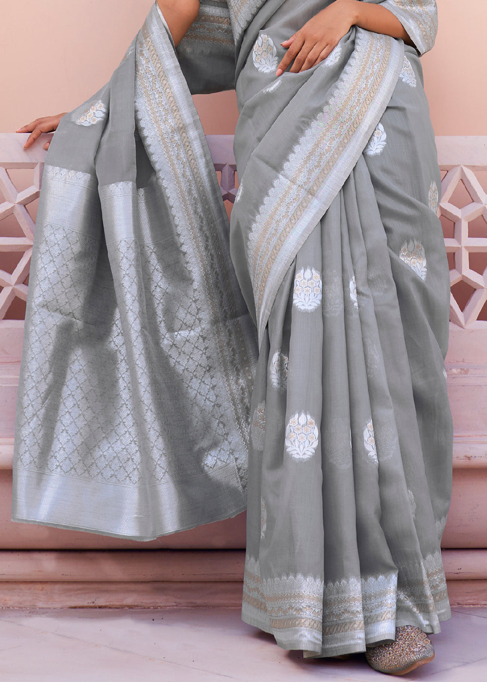 Seal Grey Woven Linen Silk Saree