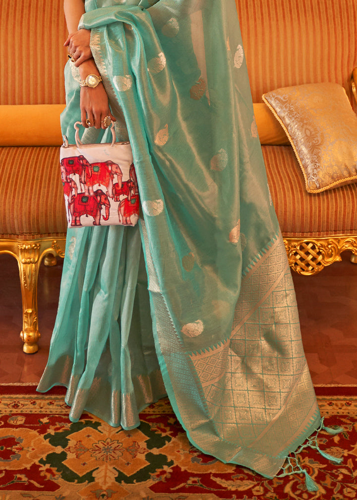 Jade Green Zari Woven Soft Tissue Silk Saree