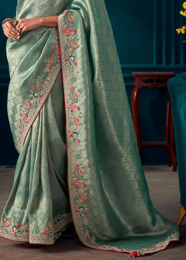 Shades Of Blue Woven Kanjivaram Silk Saree with Sequin,Stone,Khatli & Pearl work