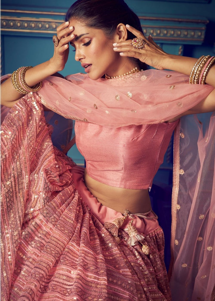 Rose Pink Designer Soft Net Lehenga Choli with Sequin and Thread work