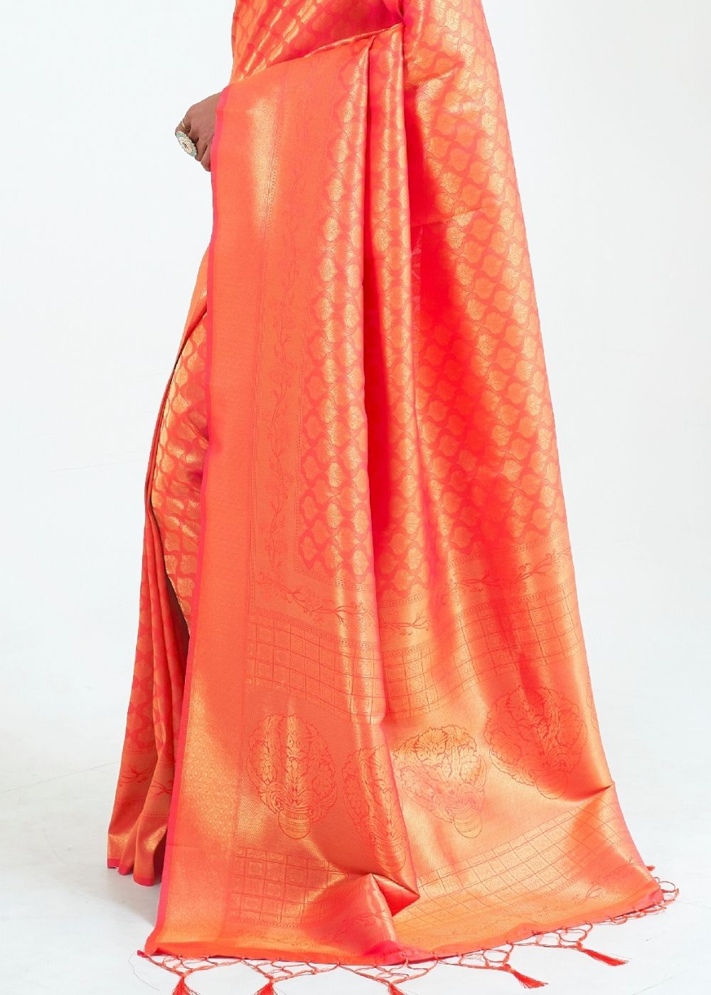 Coral Orange Woven Kanjivaram Silk Saree : Limited Edition