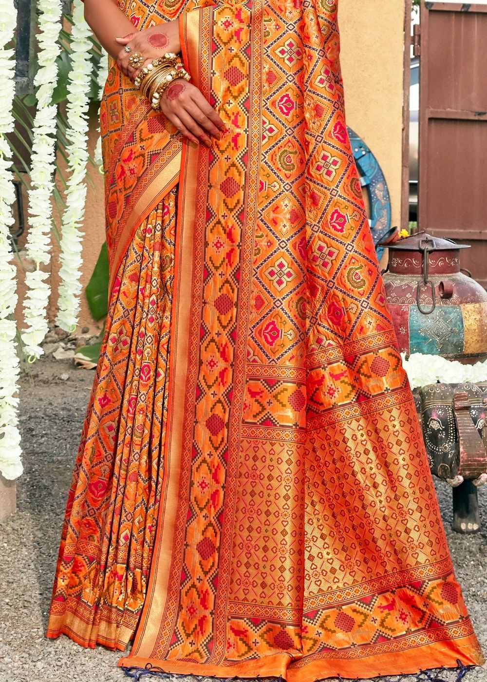 Tangerine Orange Woven Patola Silk Saree