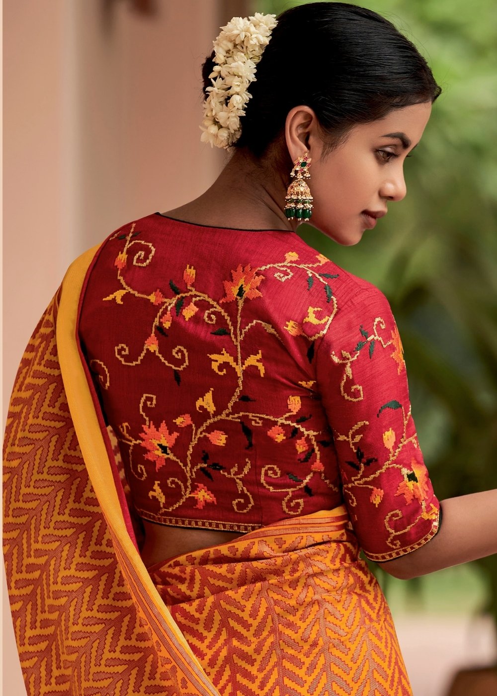 Merigold Orange Soft Silk Saree with Embroidered Blouse