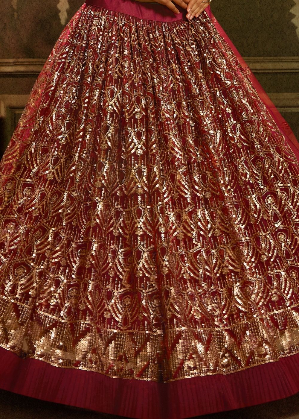 Maroon Soft Net Designer Lehenga Choli with overall Sequins work