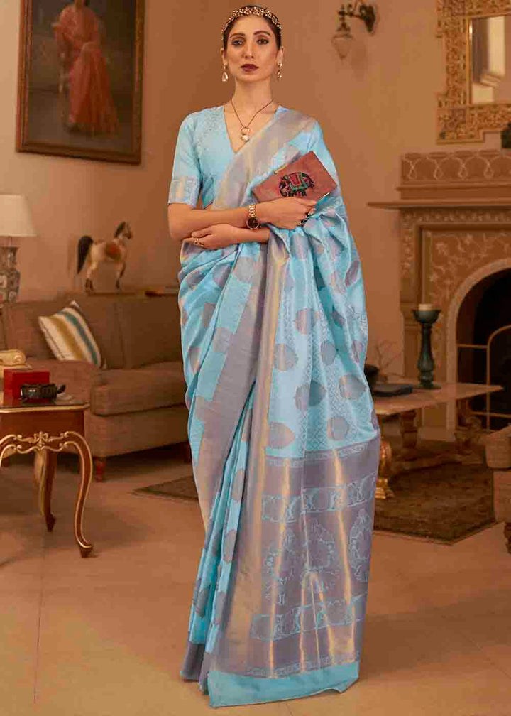 Sky Blue Handloom Weave Banarasi Silk Saree