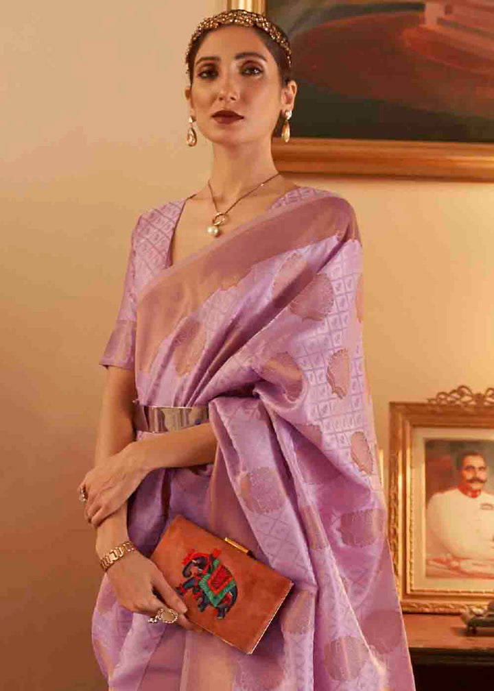 Lilac Purple Handloom Weave Banarasi Silk Saree