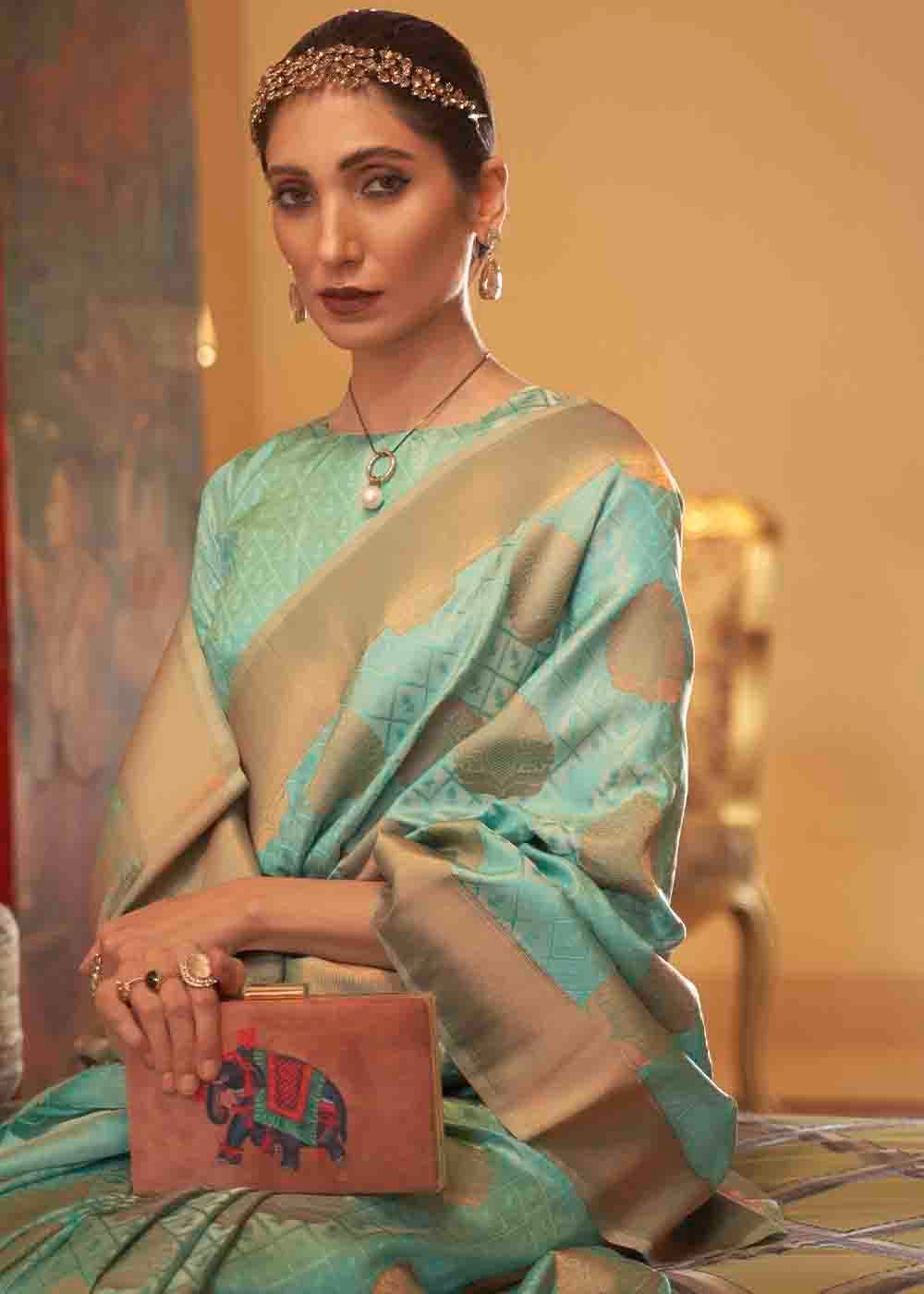 Seafoam Green Handloom Weave Banarasi Silk Saree