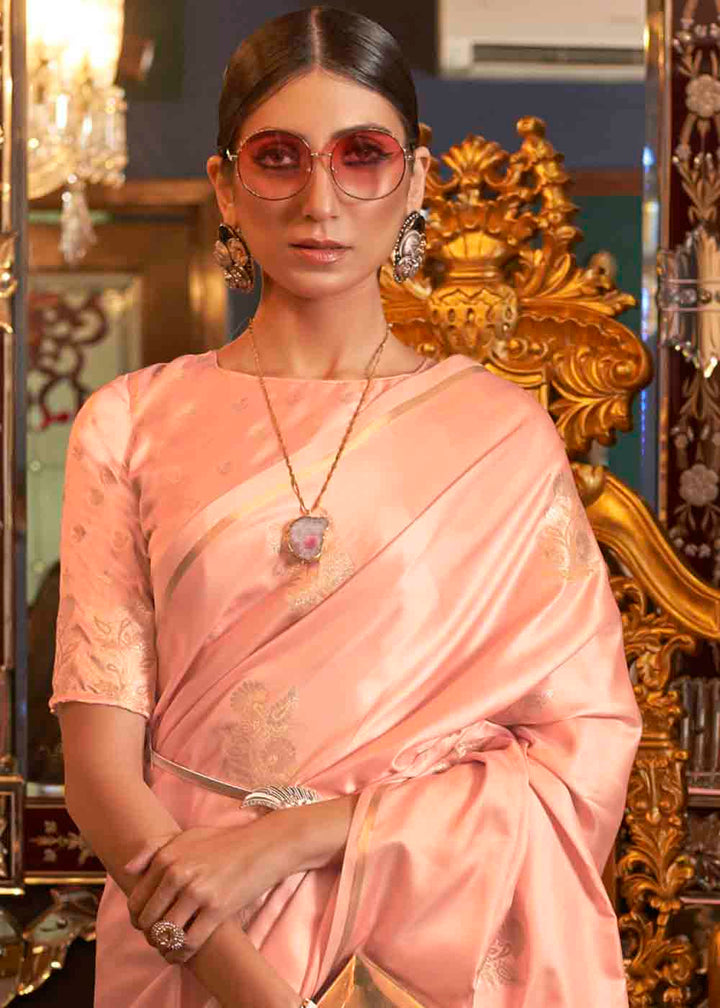 Coral Pink Designer Satin Silk Saree