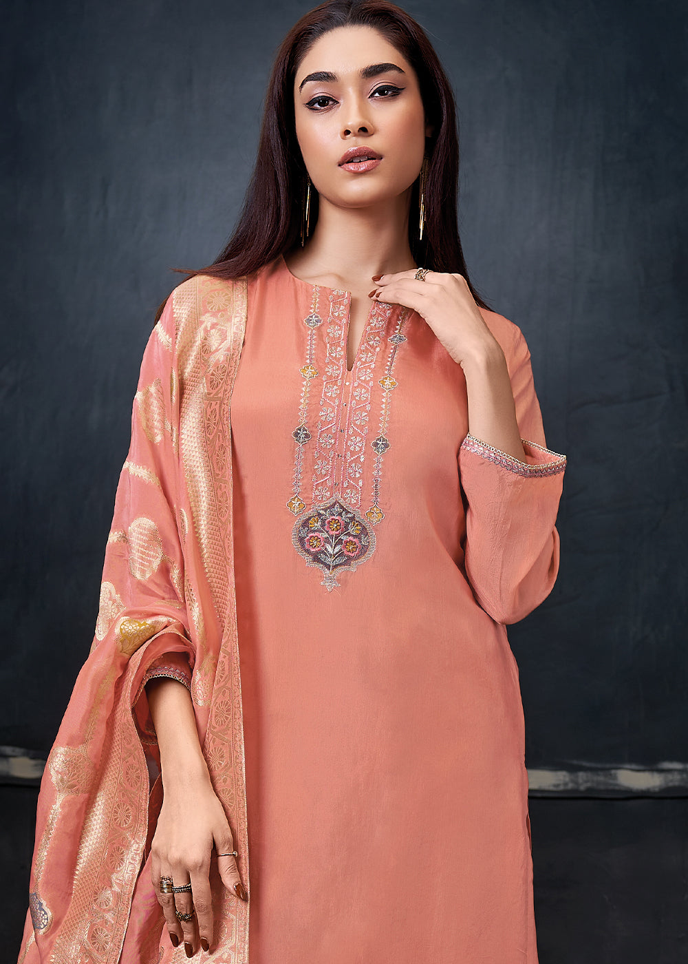 Beautiful Pink Embroidered Organza Salwar Suit