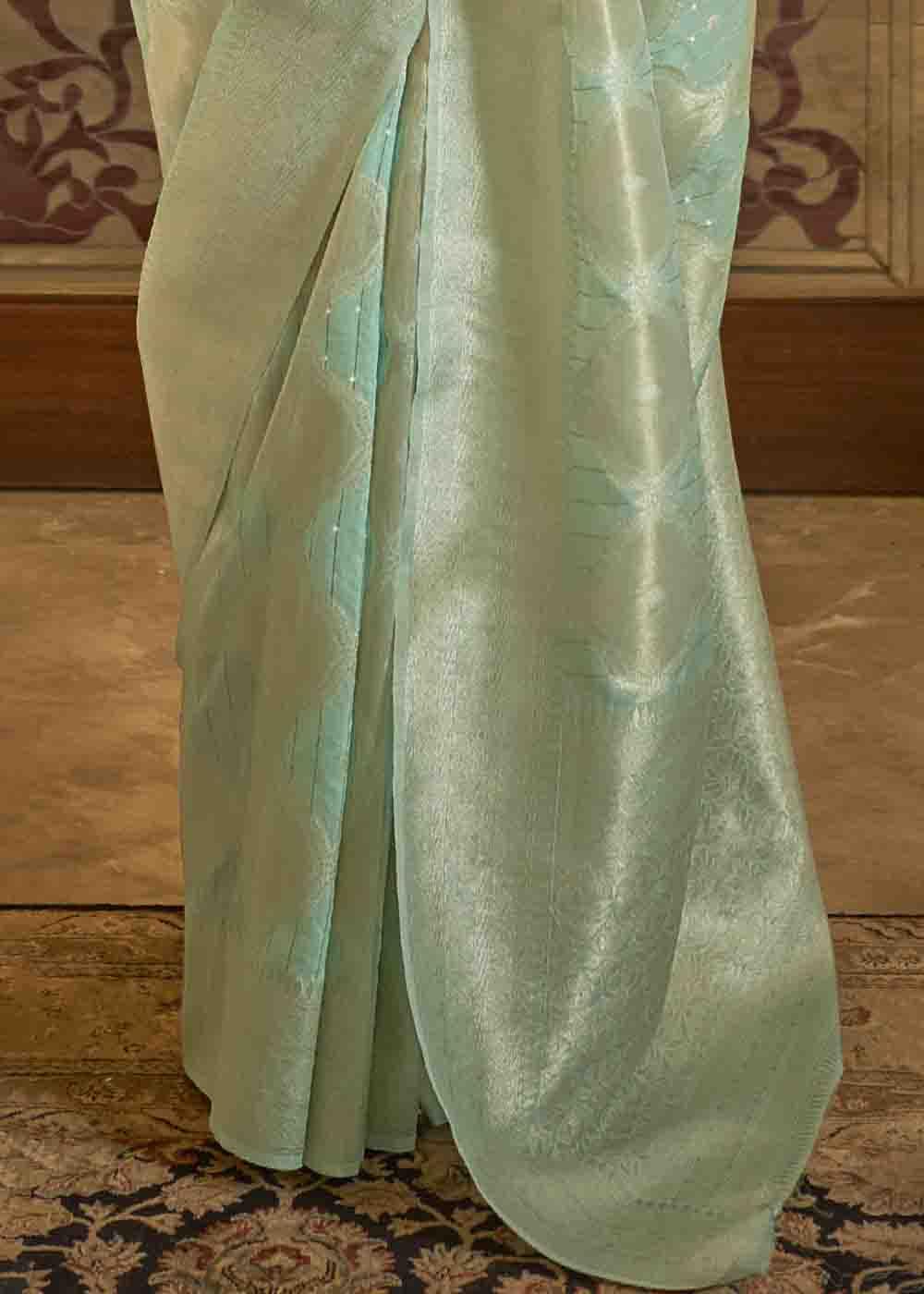 Mint Green Woven Banarasi Silk Saree with Sequins work