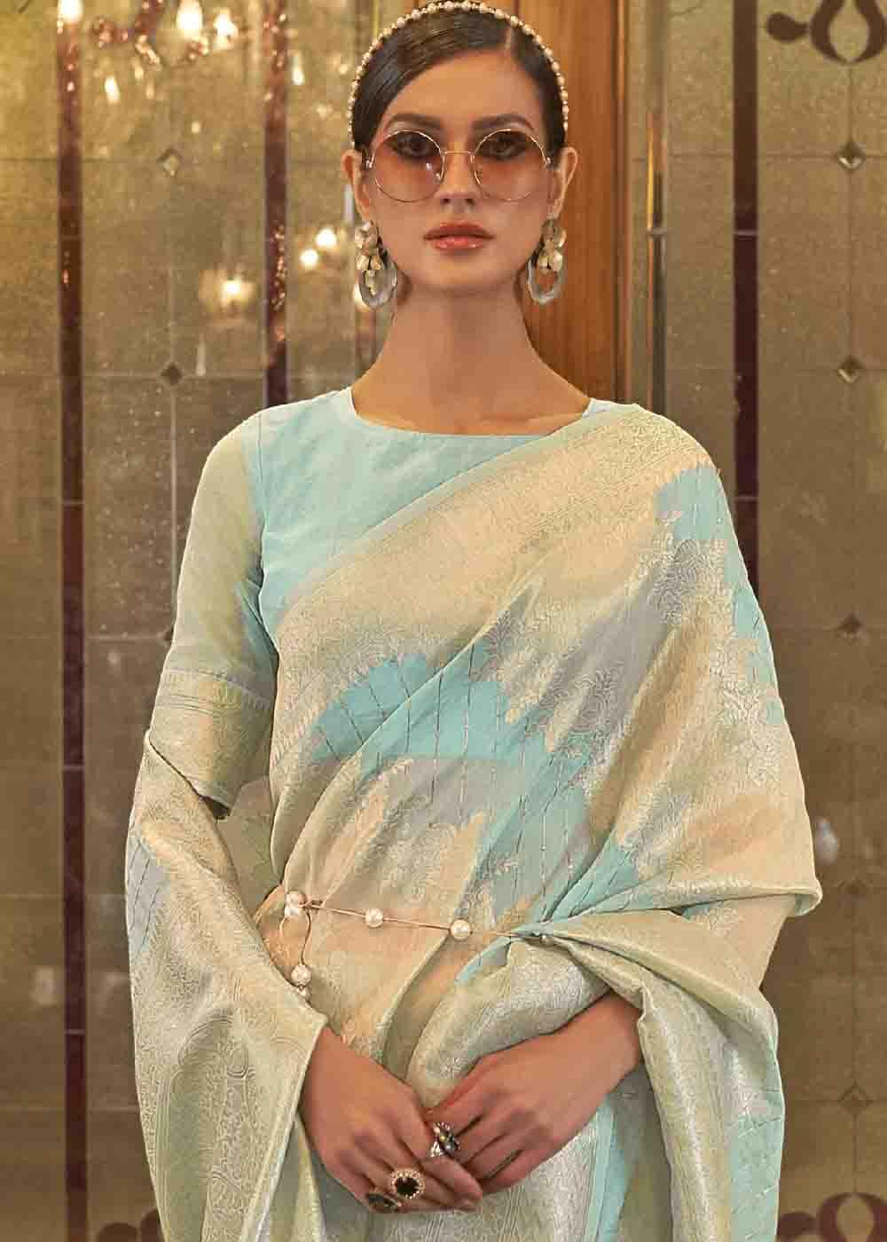 Arctic Blue Woven Banarasi Silk Saree with Sequins work