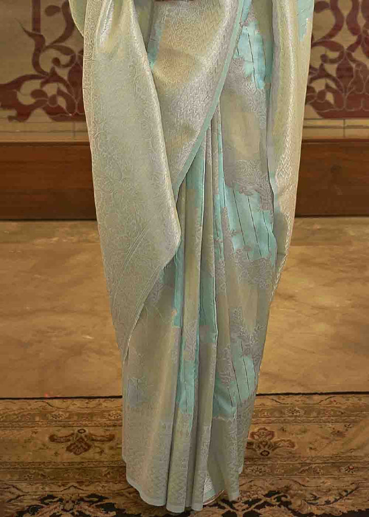 Arctic Blue Woven Banarasi Silk Saree with Sequins work