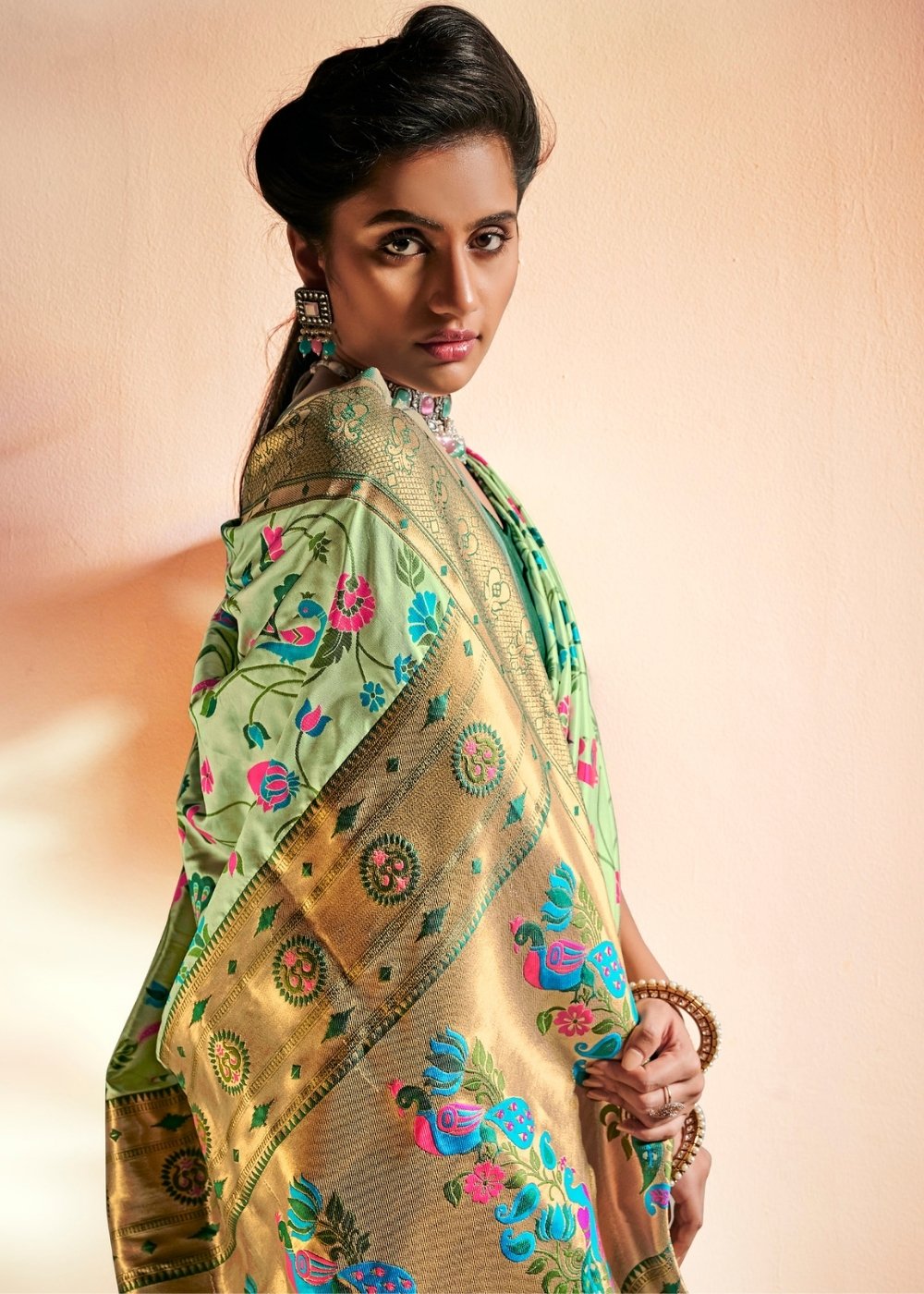 Mint Green Woven Banarasi Paithani Silk Saree